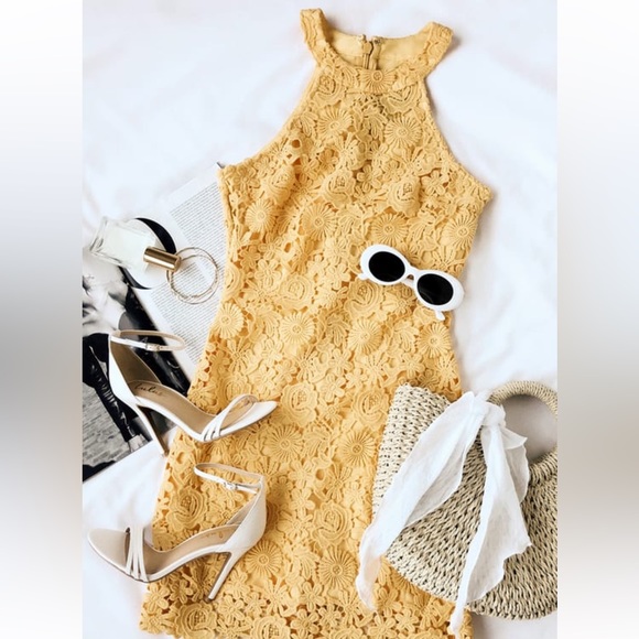 Lulu’s Love Poem Yellow Lace Mini Dress - Picture 3 of 4